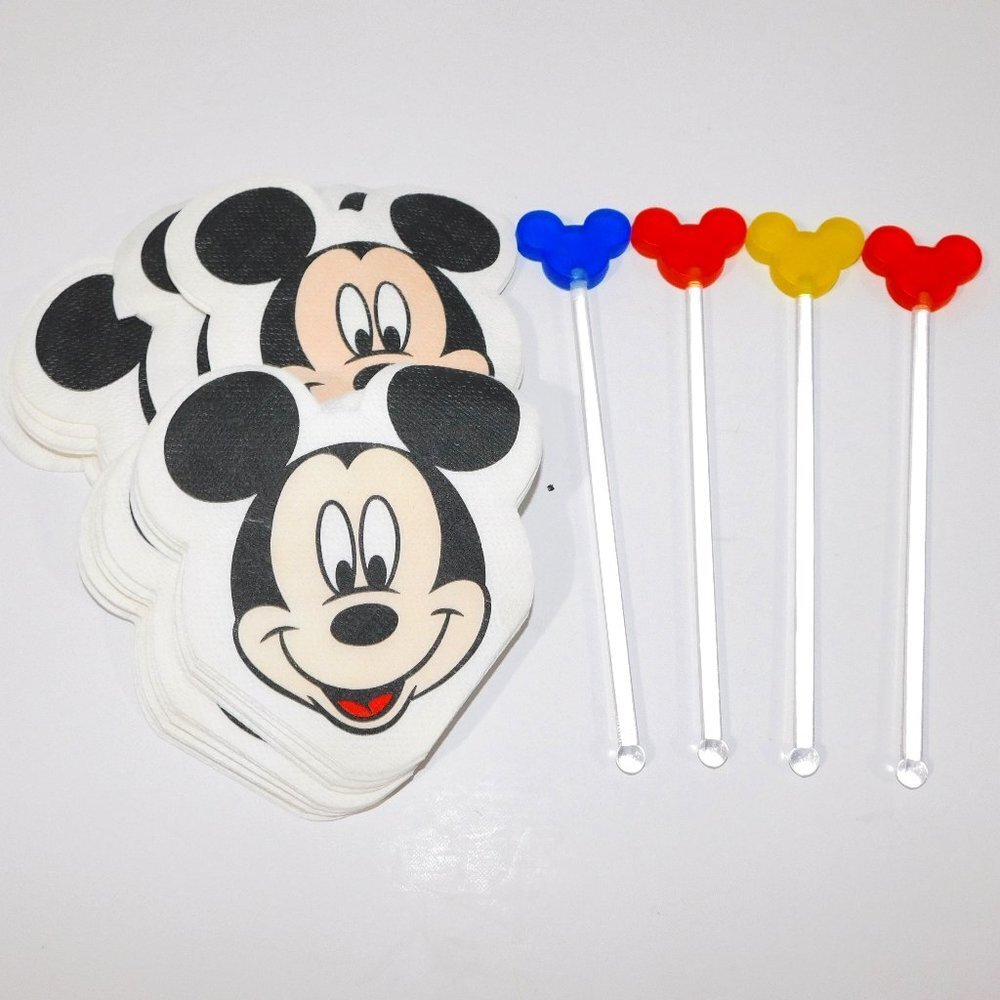 VTG Mickey Mouse Napkins & Stir Sticks Swizzle Lot Disney Hallmark